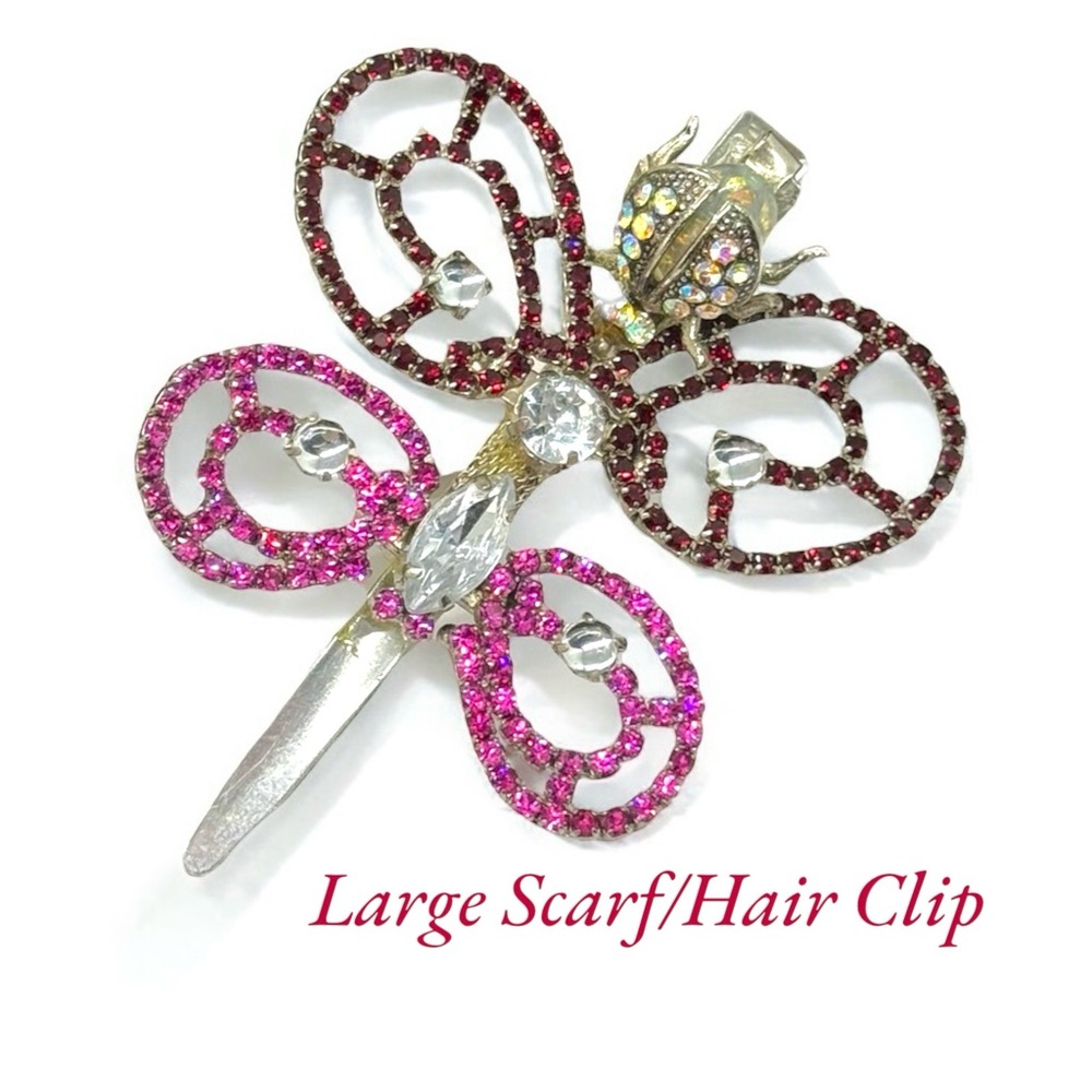 Vintage Handcrafted Rhinestone Figural Butterfly & LadyBug Hair/Scarf Clip
